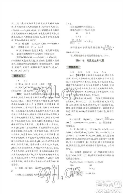 大象出版社2023中考复习精讲与测试九年级化学通用版参考答案 大象出版社2023中考复习精讲与测试九年级化学通用版参考答案