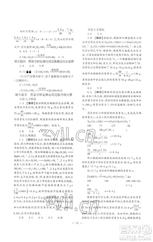 大象出版社2023中考复习精讲与测试九年级化学通用版参考答案 大象出版社2023中考复习精讲与测试九年级化学通用版参考答案