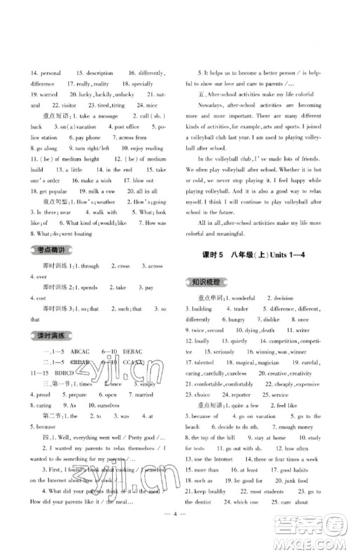 大象出版社2023中考复习精讲与测试九年级英语人教版参考答案