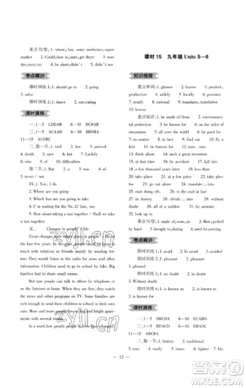 大象出版社2023中考复习精讲与测试九年级英语人教版参考答案