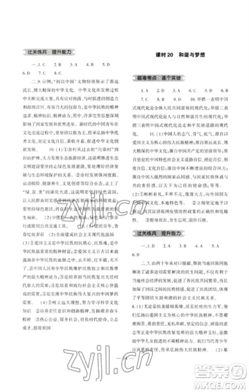 大象出版社2023中考复习精讲与测试九年级道德与法治通用版参考答案