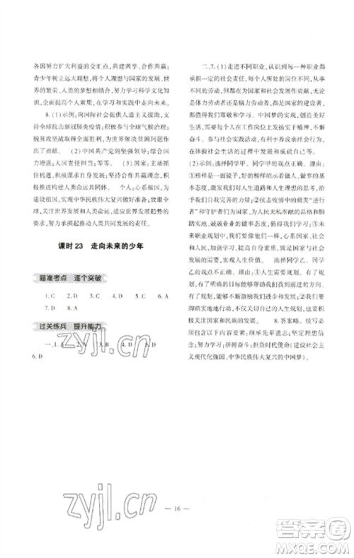 大象出版社2023中考复习精讲与测试九年级道德与法治通用版参考答案