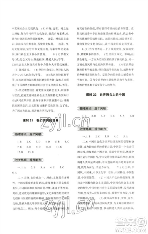 大象出版社2023中考复习精讲与测试九年级道德与法治通用版参考答案