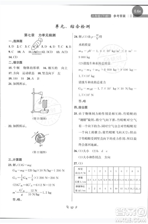 延边大学出版社2023点石成金金牌夺冠八年级物理下册人教版大连专版参考答案