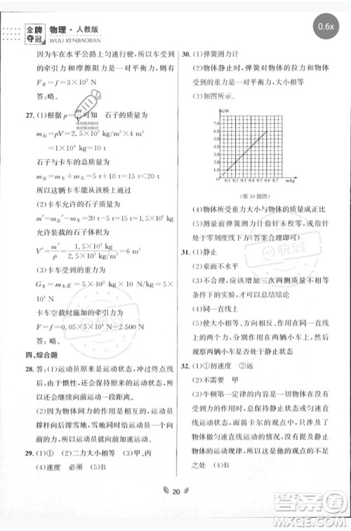 延边大学出版社2023点石成金金牌夺冠八年级物理下册人教版大连专版参考答案