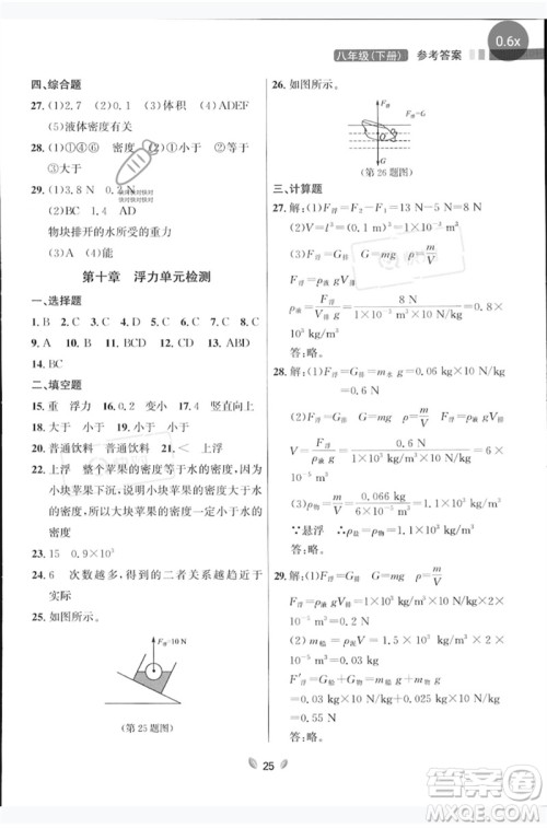 延边大学出版社2023点石成金金牌夺冠八年级物理下册人教版大连专版参考答案