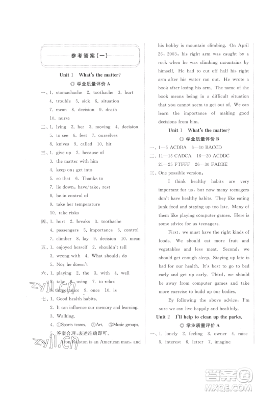 山东友谊出版社2023精练课堂分层作业八年级下册英语人教版参考答案