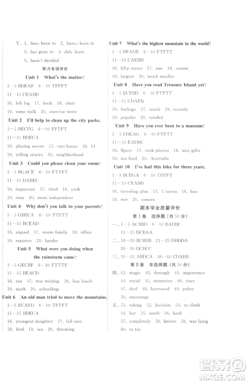 山东友谊出版社2023精练课堂分层作业八年级下册英语人教版参考答案