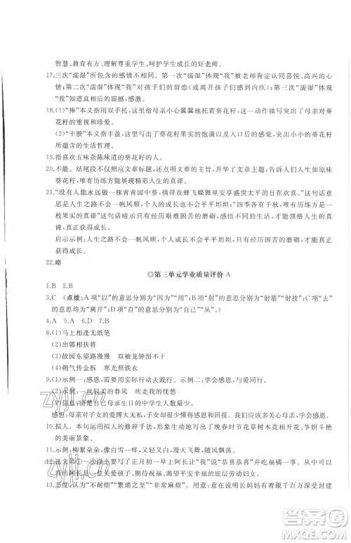 山东友谊出版社2023精练课堂分层作业七年级下册语文人教版参考答案
