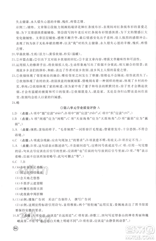 山东友谊出版社2023精练课堂分层作业七年级下册语文人教版参考答案