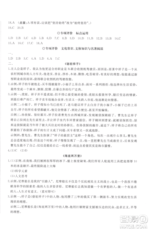 山东友谊出版社2023精练课堂分层作业七年级下册语文人教版参考答案