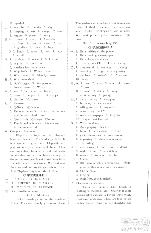 山东友谊出版社2023精练课堂分层作业七年级下册英语人教版参考答案