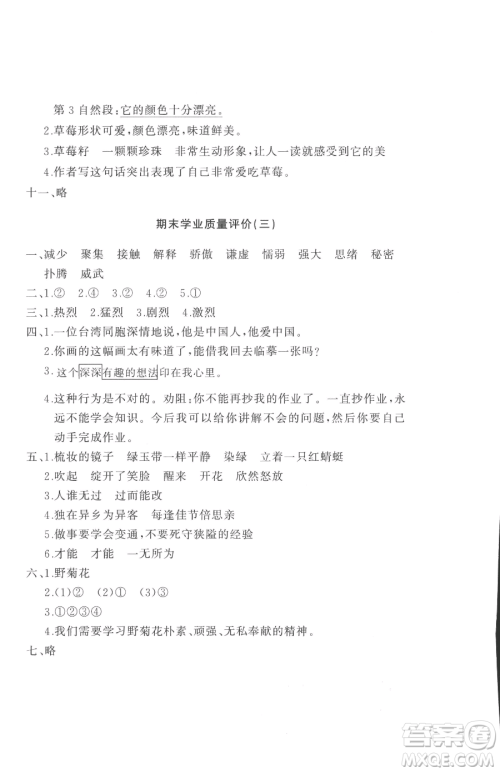 山东友谊出版社2023精练课堂分层作业三年级下册语文人教版参考答案