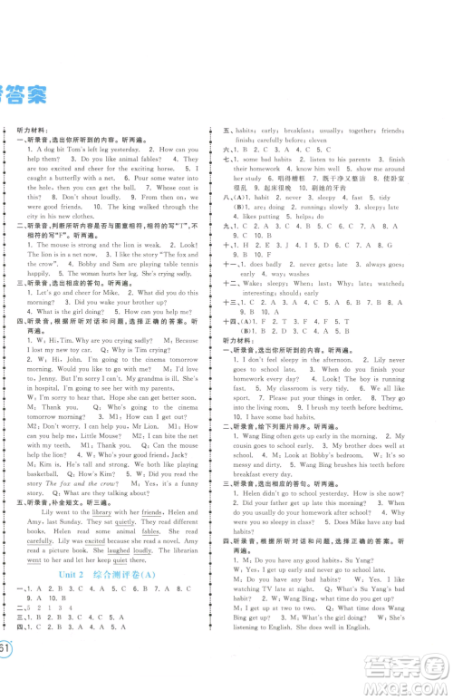 江西科学技术出版社2023夺冠金卷六年级下册英语译林版参考答案