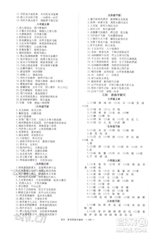 湖南师范大学出版社2023全程夺冠中考突破九年级语文通用版参考答案