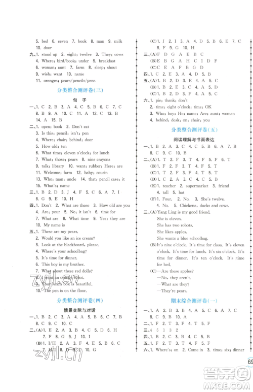 江西科学技术出版社2023夺冠金卷三年级下册英语译林版参考答案