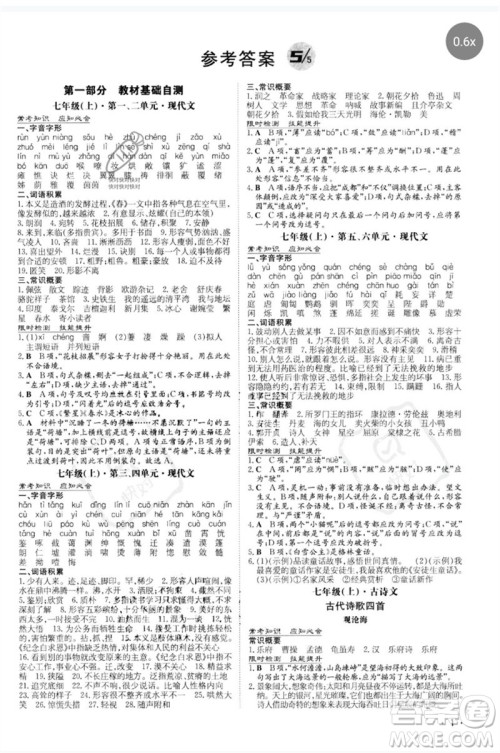 陕西人民教育出版社2023中考总复习导与练九年级语文人教版参考答案