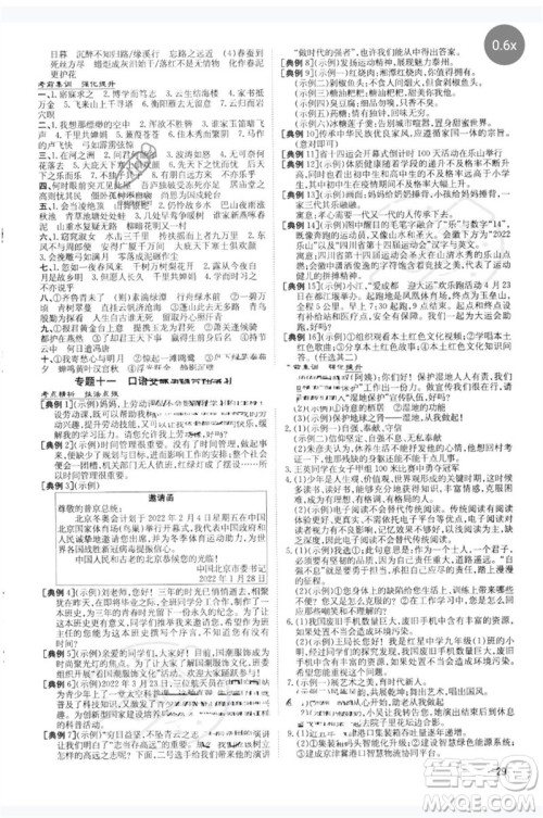 陕西人民教育出版社2023中考总复习导与练九年级语文人教版参考答案