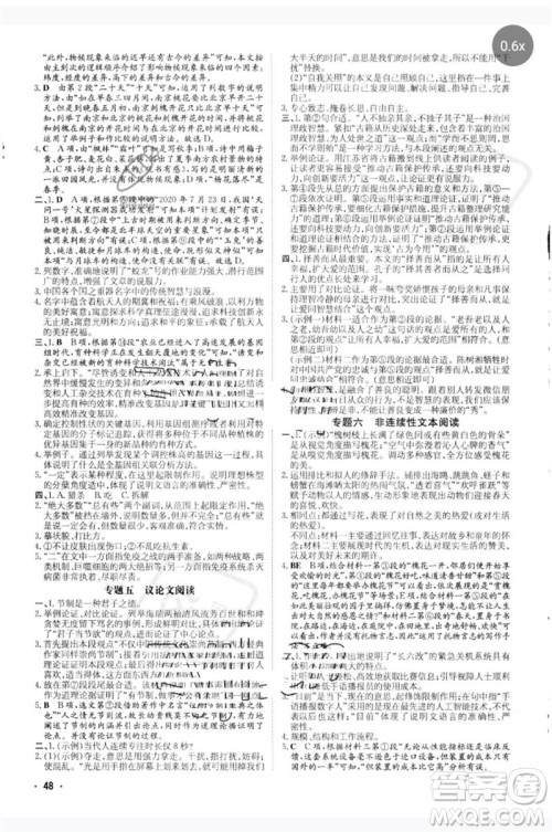 陕西人民教育出版社2023中考总复习导与练九年级语文人教版参考答案