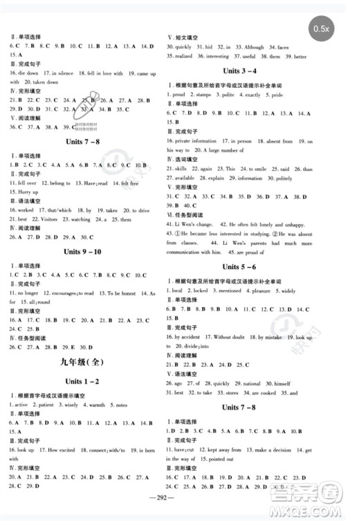 陕西人民教育出版社2023中考总复习导与练九年级英语精讲册人教版参考答案