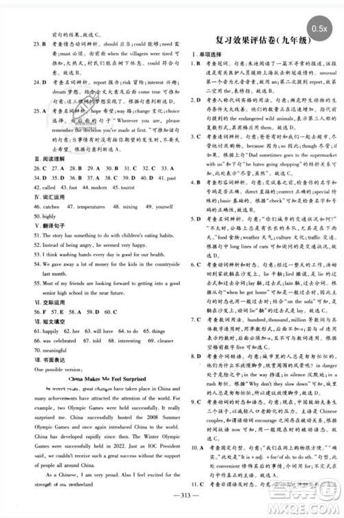 陕西人民教育出版社2023中考总复习导与练九年级英语精讲册人教版参考答案