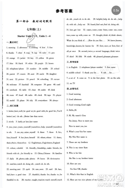 陕西人民教育出版社2023中考总复习导与练九年级英语精讲册人教版参考答案