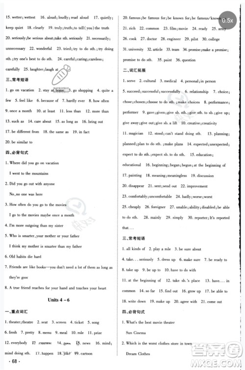 陕西人民教育出版社2023中考总复习导与练九年级英语精讲册人教版参考答案