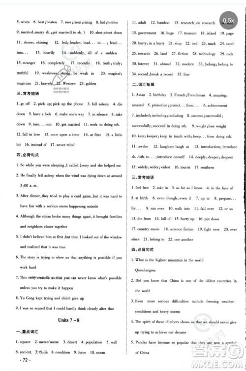 陕西人民教育出版社2023中考总复习导与练九年级英语精讲册人教版参考答案