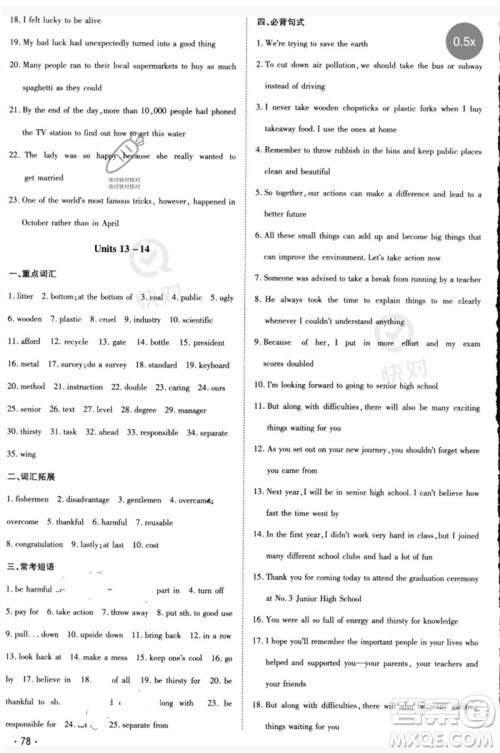 陕西人民教育出版社2023中考总复习导与练九年级英语精讲册人教版参考答案