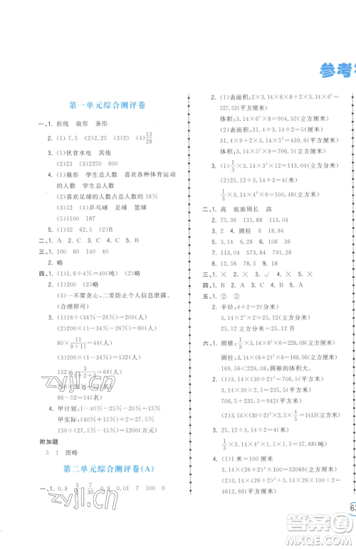 江西科学技术出版社2023夺冠金卷六年级下册数学苏教版参考答案 江西科学技术出版社2023夺冠金卷六年级下册数学苏教版参考答案