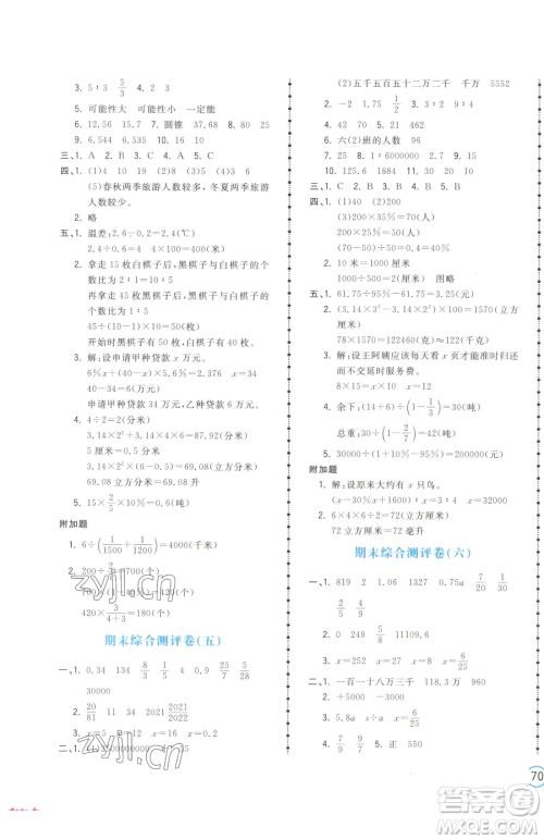 江西科学技术出版社2023夺冠金卷六年级下册数学苏教版参考答案