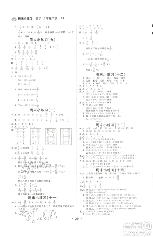 江西科学技术出版社2023夺冠金卷五年级下册数学苏教版参考答案