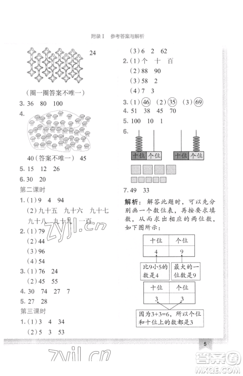 龙门书局2023黄冈小状元作业本一年级下册数学北师大版广东专版参考答案