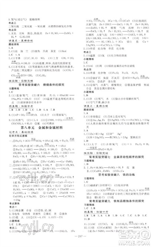 陕西人民教育出版社2023中考总复习导与练九年级化学精讲册人教版参考答案