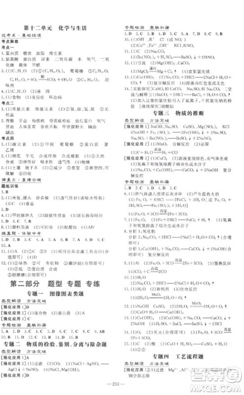 陕西人民教育出版社2023中考总复习导与练九年级化学精讲册人教版参考答案