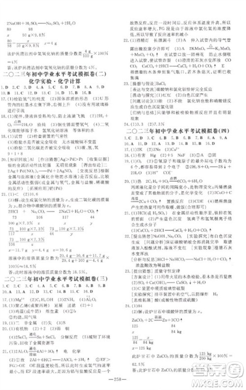 陕西人民教育出版社2023中考总复习导与练九年级化学精讲册人教版参考答案