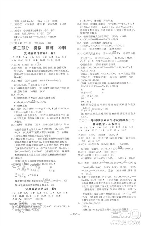 陕西人民教育出版社2023中考总复习导与练九年级化学精讲册人教版参考答案