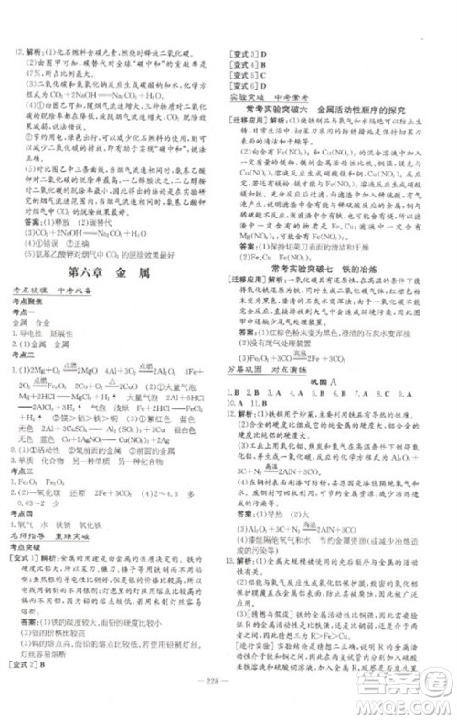 陕西人民教育出版社2023初中总复习导与练九年级化学通用版包头专版参考答案