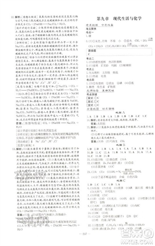 陕西人民教育出版社2023初中总复习导与练九年级化学通用版包头专版参考答案