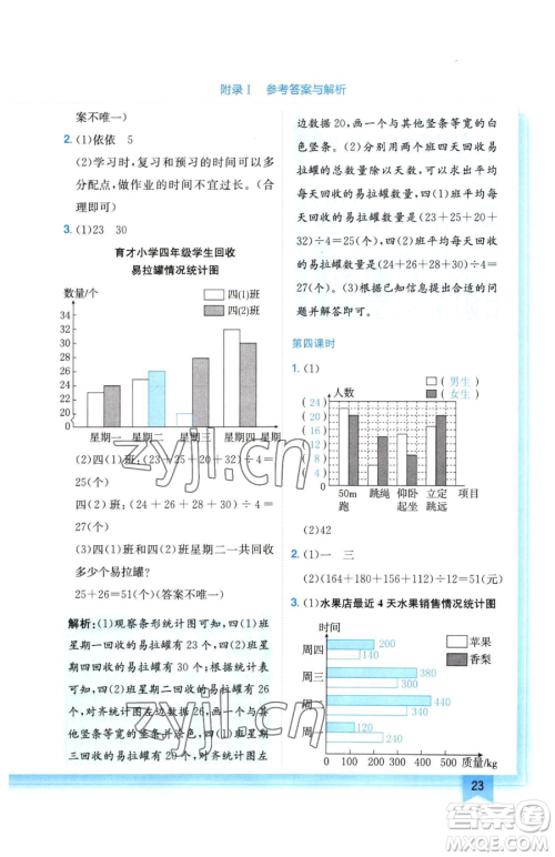 龙门书局2023黄冈小状元作业本四年级下册数学人教版广东专版参考答案