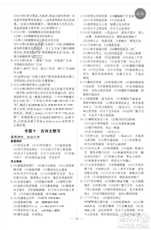 陕西人民教育出版社2023初中总复习导与练九年级语文通用版包头专版参考答案