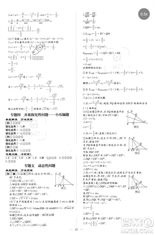 陕西人民教育出版社2023初中总复习导与练九年级数学精讲册通用版包头专版参考答案