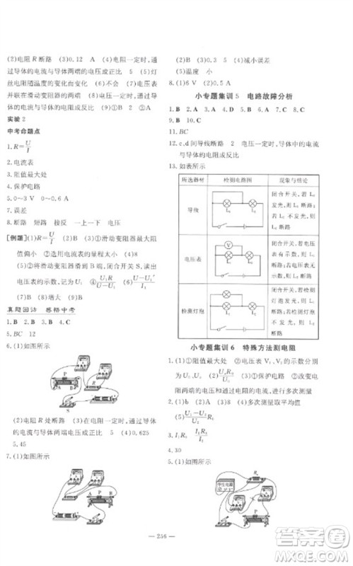 陕西人民教育出版社2023中考总复习导与练九年级物理精讲册人教版参考答案