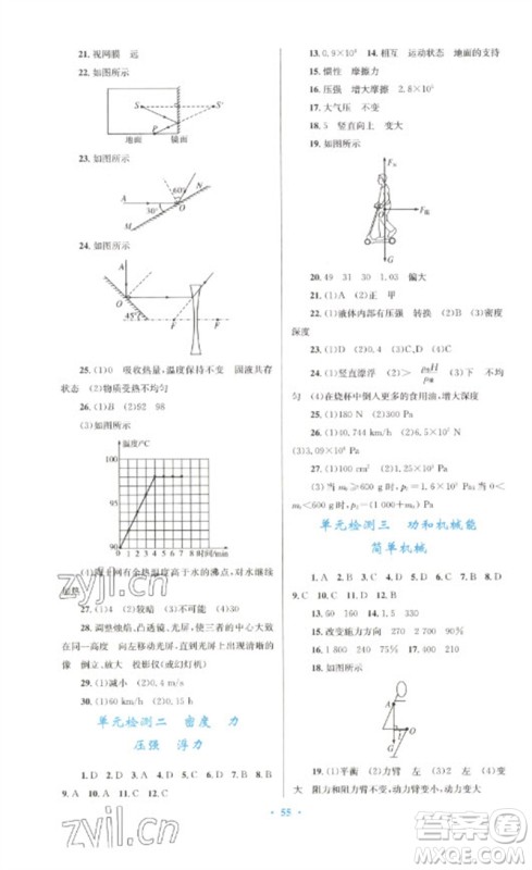 人民教育出版社2023初中总复习优化设计九年级物理人教版参考答案