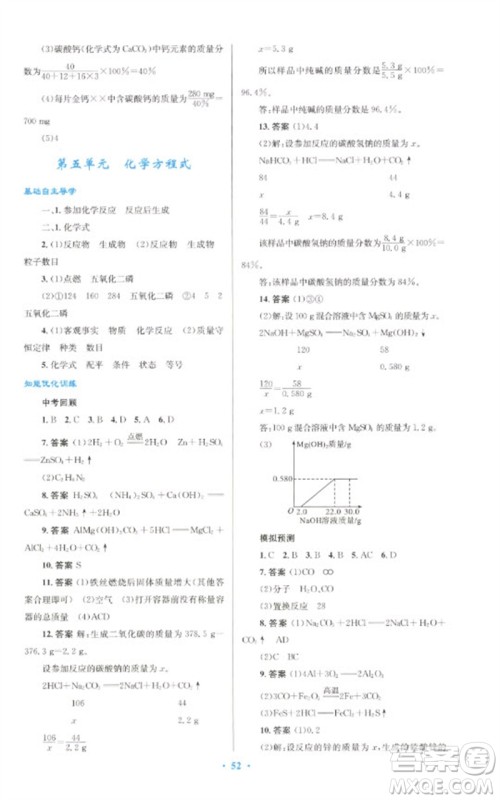 人民教育出版社2023初中总复习优化设计九年级化学人教版参考答案