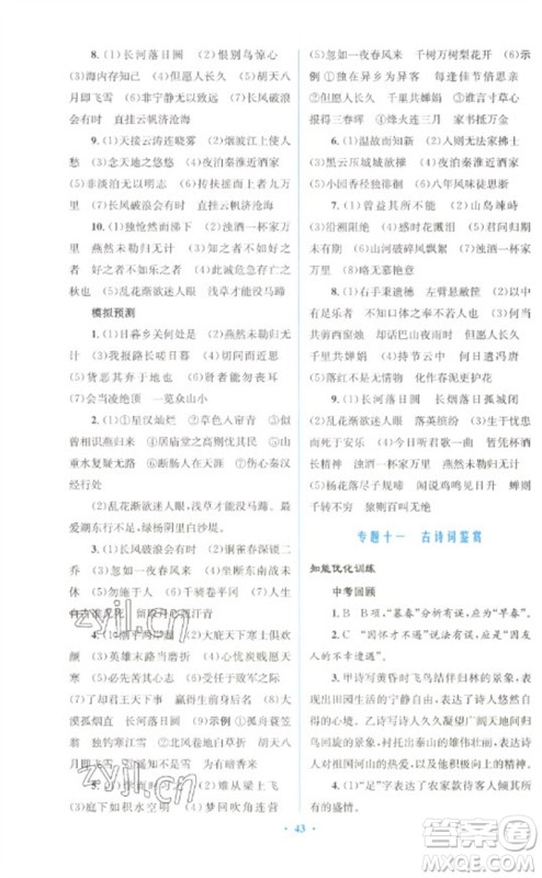 人民教育出版社2023初中总复习优化设计九年级语文人教版参考答案