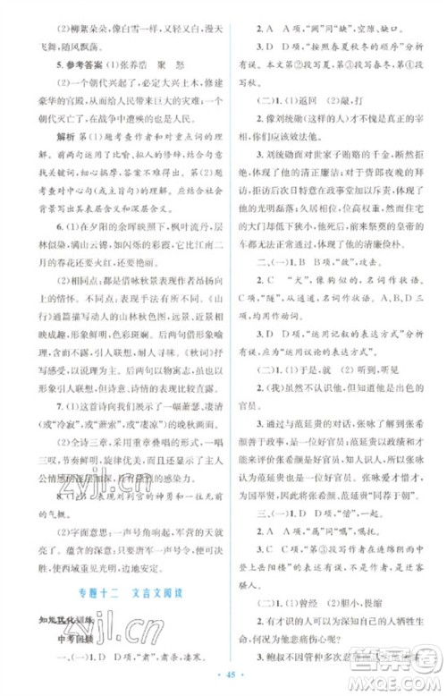 人民教育出版社2023初中总复习优化设计九年级语文人教版参考答案