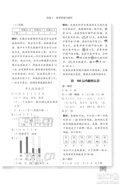 龙门书局2023黄冈小状元作业本一年级下册数学人教版广东专版参考答案