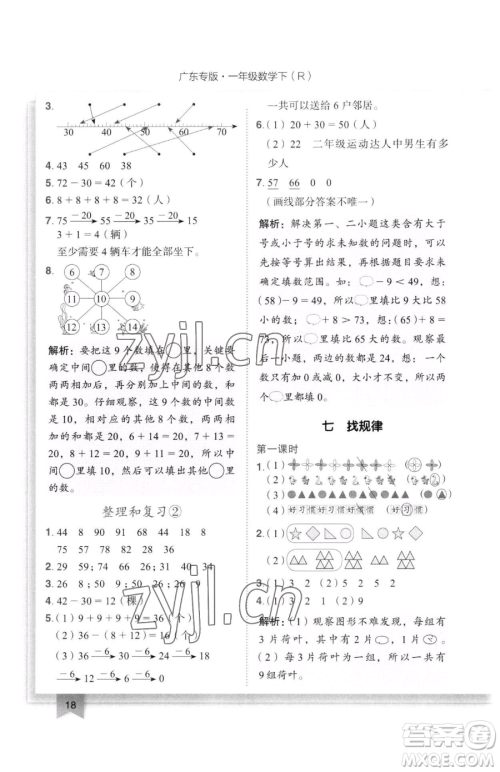 龙门书局2023黄冈小状元作业本一年级下册数学人教版广东专版参考答案