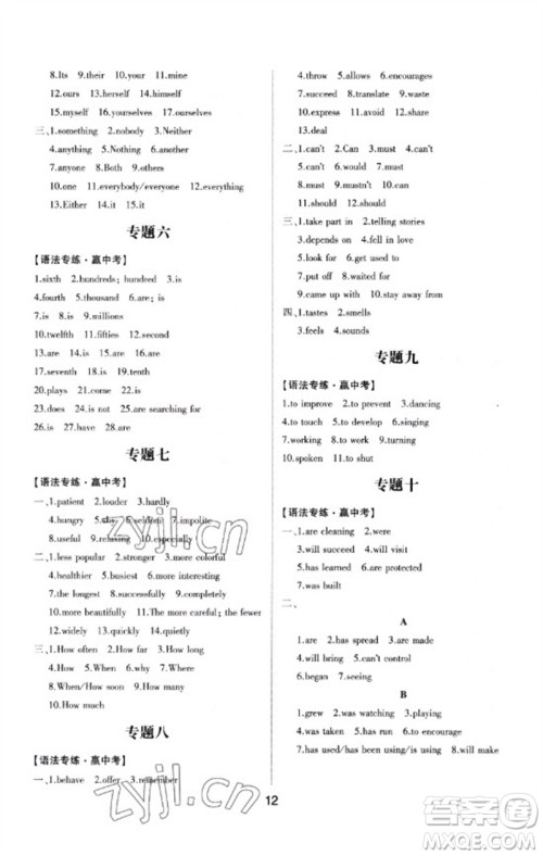 山东科学技术出版社2023初中总复习手册九年级英语通用版参考答案